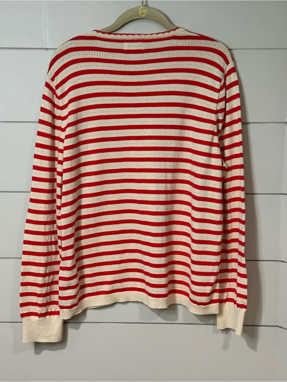 J. Crew Red and Cream Striped Pointelle Cotton Top Size XXL